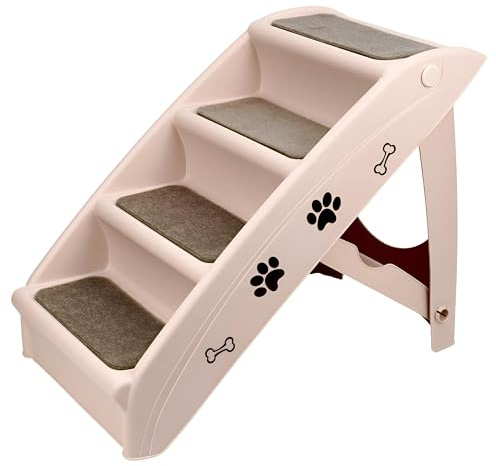 DIVCHI Folding Dog Steps Portable Pet Stairs with Non-Slip Footpads & Soft Felt Lightweight Pet Ladder Ramp Stool for High Bed Couch & Sofa (Beige)