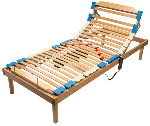 Win Bed Rete elettrica Sonnopuro singola 80x190 con doghe in legno, regolazione motorizzata a 5 sezioni, ideale come rete motorizzata singola per riposo ortopedico e personalizzato