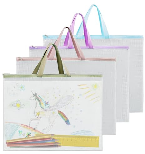4Pcs A3 Art Folder Carry Case A3 Folder for Artwork Waterproof Art Portfolio Case EVA Transparent Folders17x13in Carrying Bag Zipper Handle Portfolio for School Folders Drawing Boards Bag