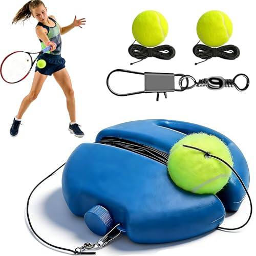 Solo Tennis Trainer Rebound Ball, 2026 Upgraded Portable Tennis Practice Wall, Tennis Ball On Rope, 4 Colors Portable Tennis Movement Trainer for Wall Drills & Parks or Backyard Training (Blue)