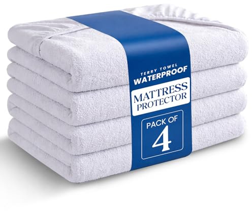 Moonlight Bedding Double Mattress Protector (Packs 4) – Super Absorbent 100% Waterproof Mattress Protector – 30cm Deep Fitted Sheet Style Mattress Cover