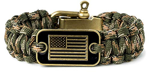 Hero Company Camo Paracord Bracelet - Tactical Survival Bracelet for Men with Bronze USA Flag - Helps Pair Military Veterans with a Companion Dog