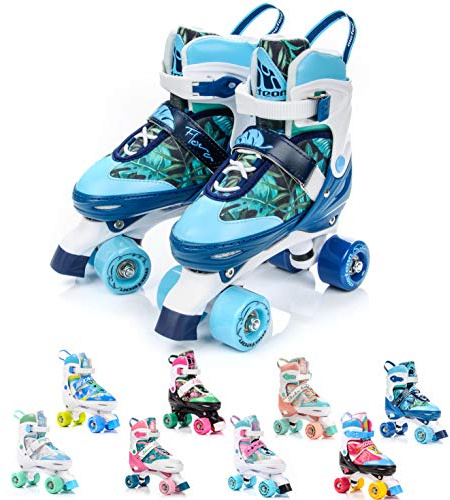 meteor Pattini a rotelle Discoteca Skate - Roller Parallel 4 Ruote - Pattini da Pattinaggio in Quad per Bambini Adolescenti e Adulti - Taglia Regolabile (L 39-42, Flora)