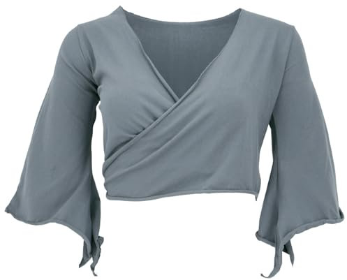 GURU SHOP Elfen Top, Top Goa-chic, Wickeltop - Taubengrau, Damen, Baumwolle, Size:M