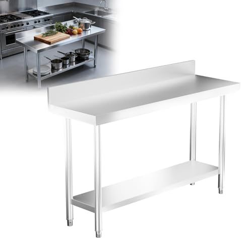 LZQ Professionellt arbetsbord i rostfritt stål 120 x 60 x 85 cm med stänkskydd