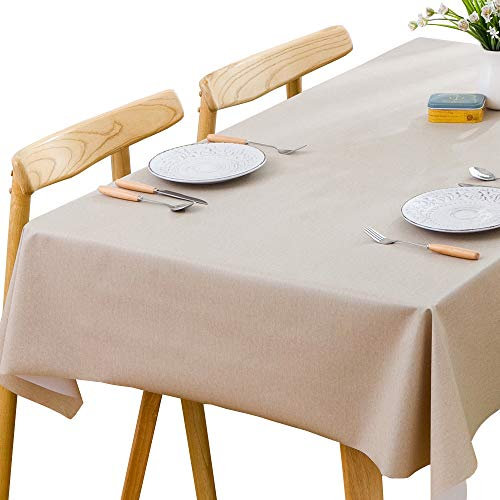 Plenmor Wachstuchtischdecke Beige Plastik Tischdecke Wetterfest, Wachstischdecke Table Cloth Waterproof Wachstuch Tischdecke Outdoor Beige, 137 x 275