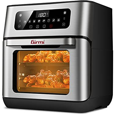 Girmi FG96 Forno Air Fryer Genio, 1500 W, 11 Litri, 9 Programmi, Girarrosto, Cestello per Patatine, Spiedini, Ricettario, Acciaio INOX
