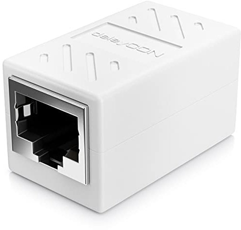 deleyCON 1 Stück RJ45 Kupplung (1000 Mbit) Gigabit LAN Kabel Verlängerung Netzwerkkabel Ethernet Adapter Verbinder Kompatibel zu Cat8, Cat7, Cat6, Cat5 Patchkabel DSL POE 2X RJ45 Buchse - Weiß