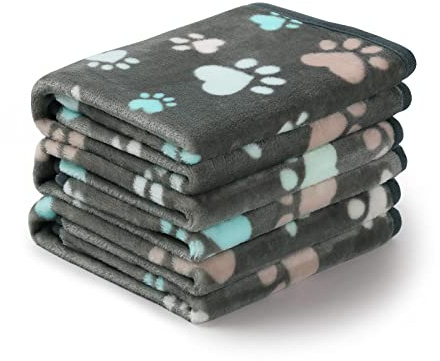 Luciphia 1 Pack 3 Blankets Fluffy Premium Fleece Pet Blanket Flannel Paw Printed Throw for Dog Cat(Large 41x31'', Grey)