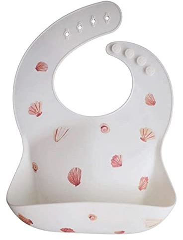 Ruspela Baby-Lätzchen-Set, Silikon-Lätzchen mit Tasche, Lebensmittelfänger, Lätzchen, wasserdichte Silikon-Lätzchen für Babys von 6 Monaten bis 3 Jahren, Shell, Medium