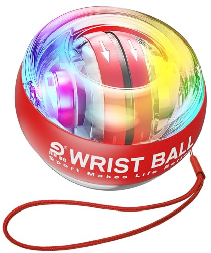 JIN BD Wrist Trainer Ball Auto-Start Gyroscopic Forearm Exerciser Gyro Ball for Strengthen Arms, Fingers, Grip and Muscles Red (Colorful Light)