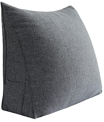 Johnear - Cuscino per la schiena, in lino, per la lettura, grande cuscino lombare per divano, schienale, testiera, a cuneo, cuscino triangolare, cuscino di appoggio, grigio, 60cm