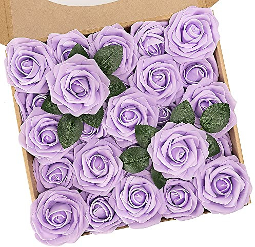 N&T NIETING Konstgjorda blommor för blommor dekoration, 25 stycken äkta rosblad med stjälk för gör-det-själv-bröllopsbuketter, brudfest mittpunkter, blomsterarrangemang, festbord, heminredning