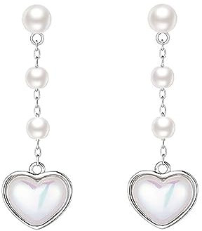 SLUYNZ Sterlingsilber Herz Ohrringe Kette für Frauen Damen Perlen Herz Tropfen Ohrringe (A-Silver)