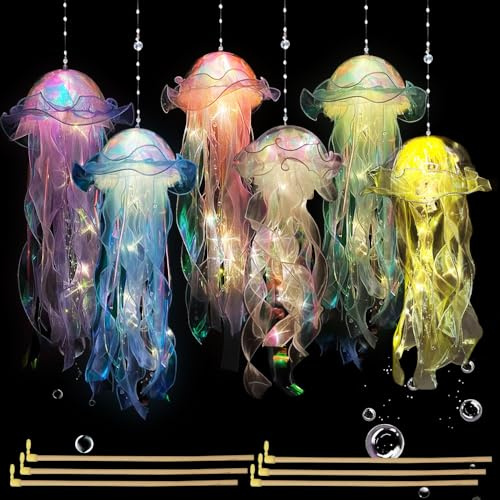 6 Piezas Linterna de Medusa Brillante,Farolillos de Medusas,Lámpara Colgante de MedusasDIY,Linterna DIY Multicolor para Fiestas,Linternas Colgantes de Medusas,Medusa Luminosa (Color-B)