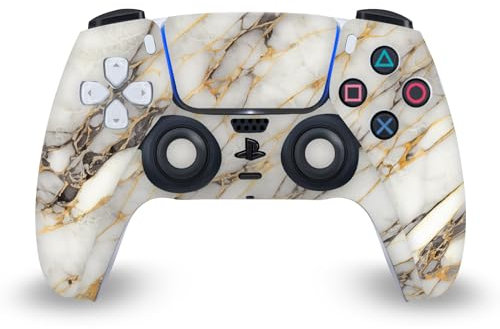 Head Case Designs White, Gold, and Grey Marble Vinyl Faceplate Sticker Gaming Skin Decal Cover Compatible With Sony PlayStation 5 PS5 DualSense Controller