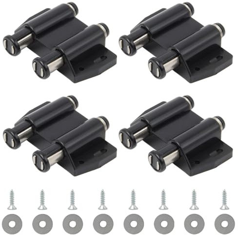 Sixfolo 4 Pezzi Chiusura Magnetica Doppia a Spinta Push to Open Magnetico Per Ante in Plastica Chiusure Magnetiche a Molla Push Pull per Ante con Viti per Porta Armadio,Cassetto,Scorrevole (Nero)