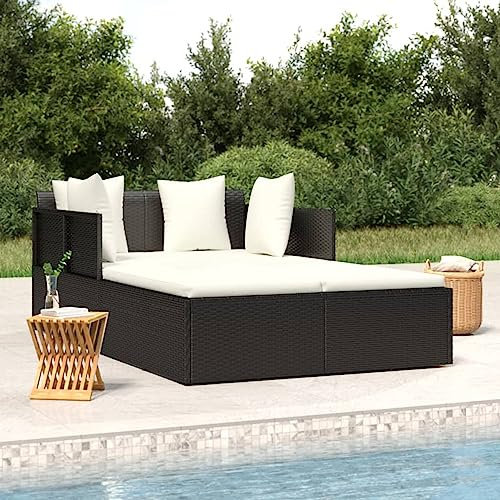 ZEYUAN Sonnenliege mit Kissen Schwarz 182x118x63 cm Poly Rattan Gartenliege, Liegestuhl, Sonneninsel Outdoor, Liegen, Gartenmöbel, Loungemöbel, Relaxliege - 362267