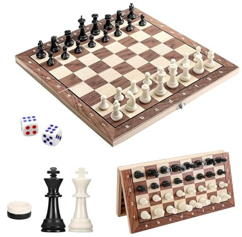 Schachspiel, Schachspiel aus Holz, Schachbrett Magnetisch, 3 In 1 Schachspiel Magnetisch, Einklappbar Reiseschach Spiel für Kinder, Schachspiel Magnetisch Dame Spiel, für Familie Party Reisen(29x29)