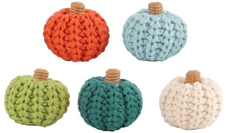 Ttiy Mini zucche ornamentali fatte a mano all'uncinetto a forma di zucca decorativa centrotavola per la raccolta del giorno del Ringraziamento, 1 pezzo (5 pezzi)