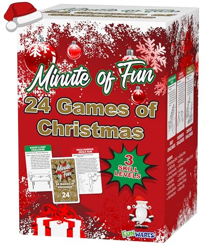 Funwares 24 Days of Christmas Games - Complete Advent Calendar, Christmas-Themed Minute to Win It Challenges for Kids, Teens & Families, 2-12 Players, Ready to Play Right Out of the Box!