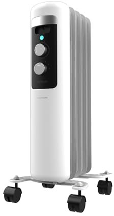 Cecotec Radiador Eléctrico de Aceite Bajo Consumo de 5 Módulos ReadyWarm 550 Space White. 1000W, 3 Niveles de Potencia, Sistema de seguridad y Ruedas, Ideal para 12m², Blanco