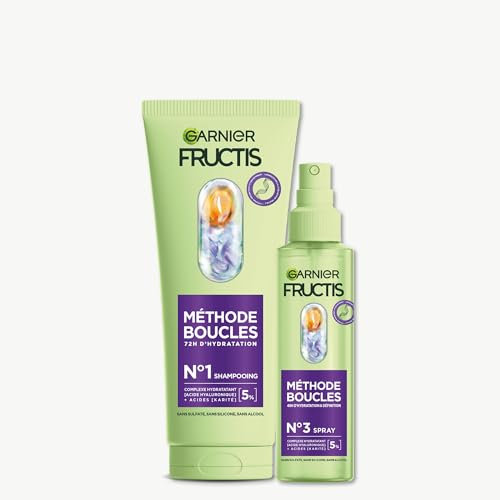 Garnier - Fructis Méthode Boucles - Routine 2 Produits - Shampoing & Spray Hydratant - Enrichie en Acide Hyaluronique & Beurre de Karité - Pour Tous les Types de Boucles