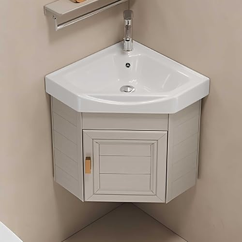 Hynbdes Eckwaschbecken mit Unterschrank,Wandmontiertes Keramikwaschbecken,Badunterschrank Waschbecken,Badmöbel-Set,Gäste Wc Klein,Badmöbel-Set für Badezimmer & Gäste-WCkhaki-38 * 38