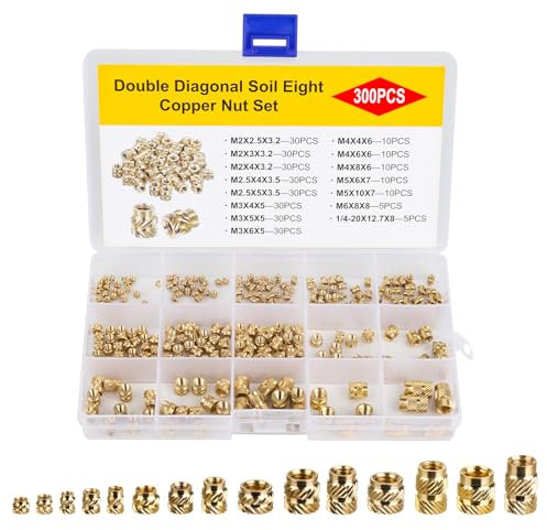 300 piezas de insertos roscados, tuercas de fusión moleteadas de latón M2/M2.5/M3/M4/M5/M6, adecuadas para plásticos, piezas impresas en 3D o montaje ultrasónico, con caja de clasificación y etiquetas