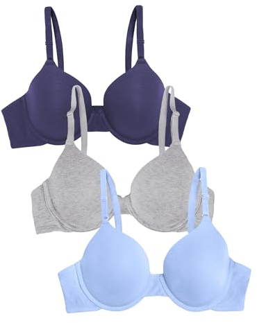 Fruit of The Loom Women's 3-Pack Light Lined T-Shirt Bra - Blue & Grey