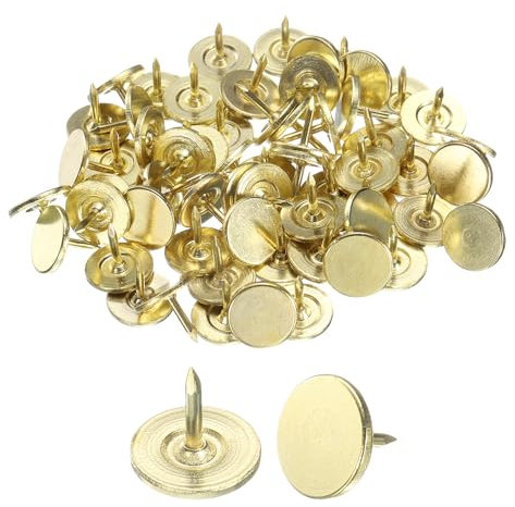 sourcing map 60Pcs Upholstery Tacks, 11mmx10mm Flat Head Thumb Tack Decorative Furniture Nails Push Pins for Furniture Sofa Headboards, Gold