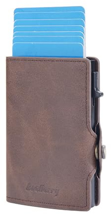 XFSRG Porte Carte Homme PU Portefeuille RFID Protege Carte Bancaire avec Bouton Poussoir Latéral Porte Feuille Interrupteur Magnétique Card Holder Idee Cadeau Homme(Café)