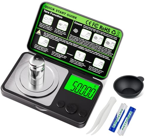 Mcbazel Mini Milligram Scale, 50g/0.001g Portable Jewelry Scale, Digital High Precision Micro Gram Scale with Calibration Weights for Powder, Medicine, Gold, Gem