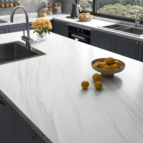 Stickyart Vinilo Adhesivo Muebles Efecto Marmol Blanco Mate 60cm X 400cm Vinilo Encimera Cocina Blanco Papel Pintado Marmol Papel Pintado Autoadhesivo Muebles Lámina Adhesiva Pared Impermeable Armario