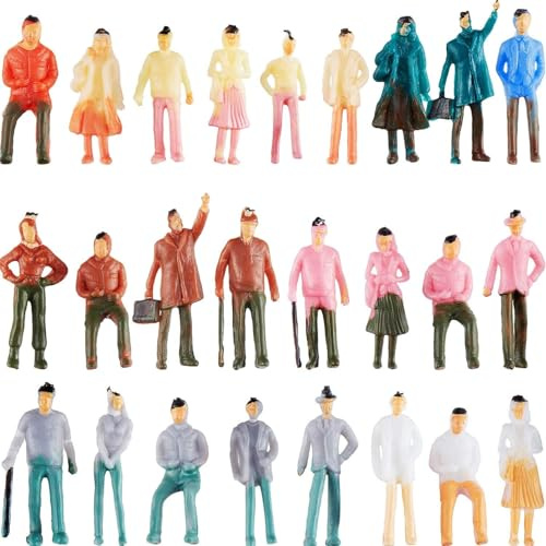 Skylety Miniatures Figurines Échelle 1:75 Figurines de Personnes en Plastique Miniatures Assises et Debout pour Dioramas Modèles de Trains et d'Architecture(50 Pièces)