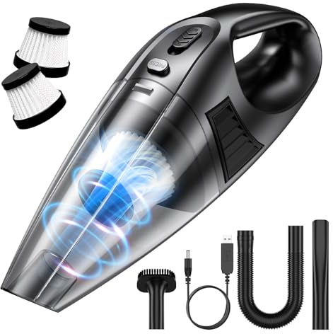 Handheld Vacuum Cleaner Cordless, Powerful 120W Motor, 60000RPM & 9000Pa Suction, 3600mAh Rechargeable Battery, Car Vacuum Cleaner with 3 Nozzle, 2 Filters, 25min Long Runtime for Car Home, Black