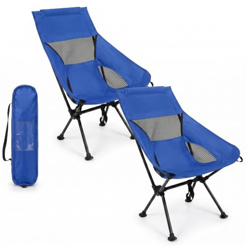 HomlyPro High Back Camping Chair with Wide Feet & Carry Bag, Pack of 2 - Ultra Lightweight & Compact Foldable Chair for Adults, Ideal for Beach, Garden, Picnic, Fishing & Travel (Blue)