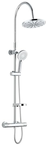 Edouard Rousseau - Colonne de Douche Thermostatique SUHALI 2 - Tête 240 mm Orientable Extra-Plate - Douchette 5 Jets - Sécurité 38°C - Chromé