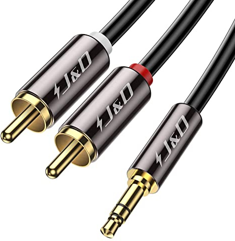 J&D Câble RCA Jack Audio, Câble Adaptateur Audio Stéréo Plaqué Or de 3.5mm Mâle à 2 RCA Mâle, 0.9m