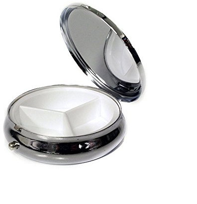 Jooks Pillendose Tragbar Klein Pillenbox Runde Pillen Box Organizer Tablettendose Tablettenbox Medikamenten box Schmuckkästchen Schmuck Veranstalter Drei Fächer(Silber)
