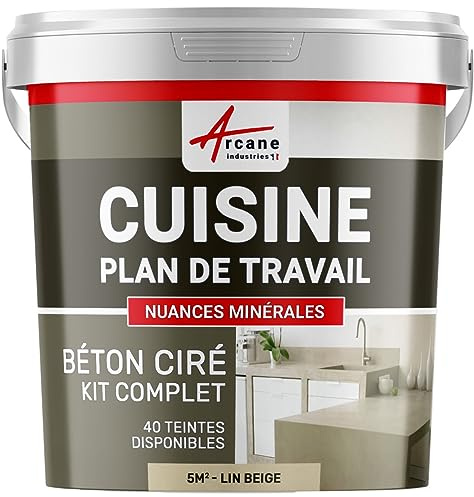 Béton ciré cuisine, plan de travail, crédence, évier, sol et mur, revêtement mural décoratif, kit complet - 5 m² (en 2 couches) Lin Beige - ARCANE INDUSTRIES