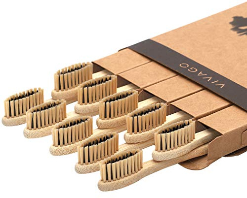VIVAGO Bamboo Toothbrushes Soft Bristles for Sensitive Teeth 10 Pack - Numbered for Easy Recognition - Eco-Friendly, Natural Wooden Toothbrush
