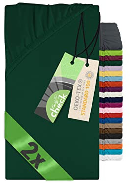 Emily´s Check 2er-Pack Spannbettlaken für Kinder- und Babybettmatratzen 1493.2123, 70 x 140 cm, dunkelgrün