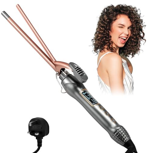 Hair Curler, Small Curling Tongs 9mm, Tourmaline Ceramic Barrel Curling Iron, Curling Wand for Short & Long Hair, Curling Iron with Adjustable Temperature,Flash Heat, LED Display, Pink