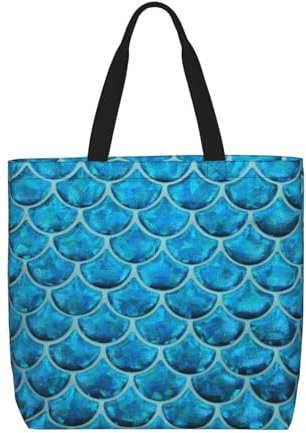 Jaywis Damen-Tragetasche, Schultertasche mit Zickzack-Streifen-Druck, für Arbeit, Strand, Mittagessen, Reisen, Shopper für Shopping, Fitnessstudio, Geschenk, Blaue Fischwaage, Einheitsgröße