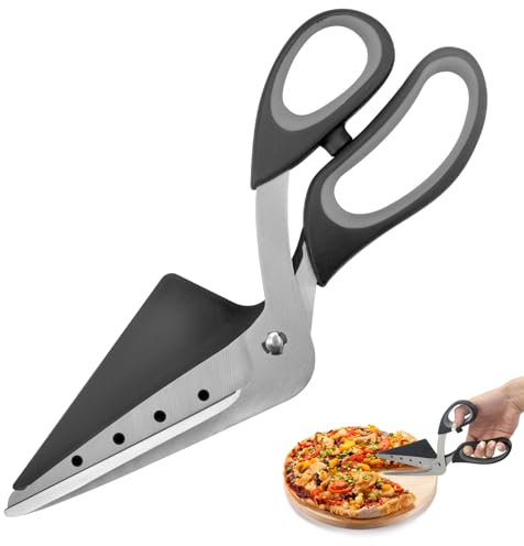 BRISKORE Forbici per pizza, tagliapizza con pala, qualità alimentare, lama in acciaio inox, manico morbido, tagliapizza e tagliapizza multifunzione, lavabile in lavastoviglie, 27 cm