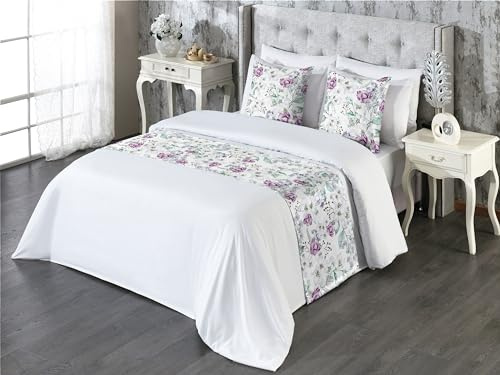 Ambesonne Spring Floral Bed Runner Set, Fashion Botanical Theme Cherry Blossom Tulips and Leaves Nude Colors, Decorative Bedding Scarf and 2 Pillow Shams for Hotels Homes, King, Mauve Laurel Green