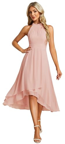 Ever-Pretty Robe Mariage Invitée Femme Épaules Dénudée Plissé High Low sans Manches Mousseline Ourlet Irrégulier Chic EG31926
