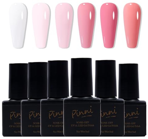Gel Nail Polish Spring Summer 6Pcs Trendy Soft Pure Nude Pink Baby Pink Pure White Macaron Candy Pastel Gel Polish Nail Art, Holiday Vacation Gift for Girls Women DIY Manicure,5ML