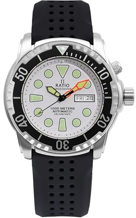 RATIO FreeDiver Helium-Safe Dive Watch Sapphire Crystal Automatic Diver Watch 1000M Water Resistant Diving Watch for Men (White)